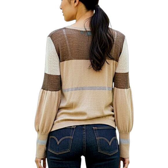 Simply Vera by Vera Wang Sheer Knit Colorblock Cardigan Button-Up Sweater Sz XL - Picture 3 of 14